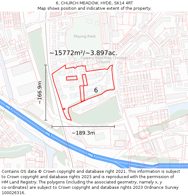 6, CHURCH MEADOW, HYDE, SK14 4RT: Plot and title map