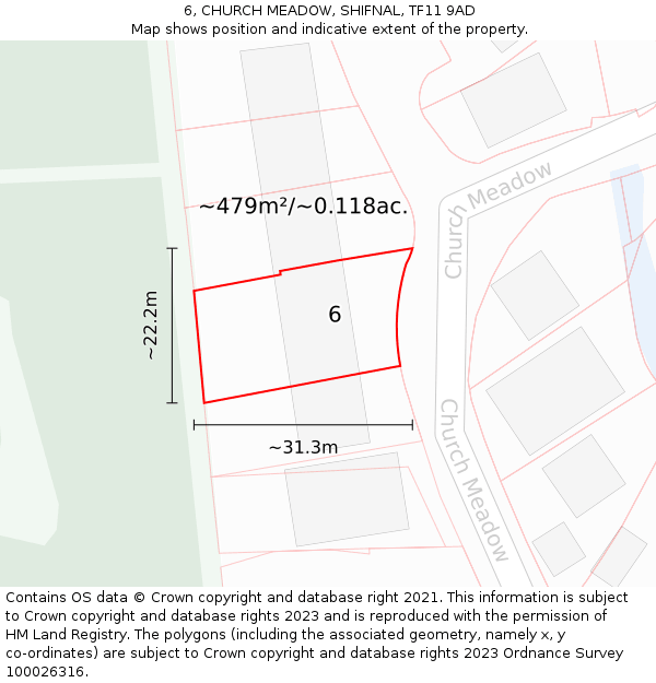 6, CHURCH MEADOW, SHIFNAL, TF11 9AD: Plot and title map