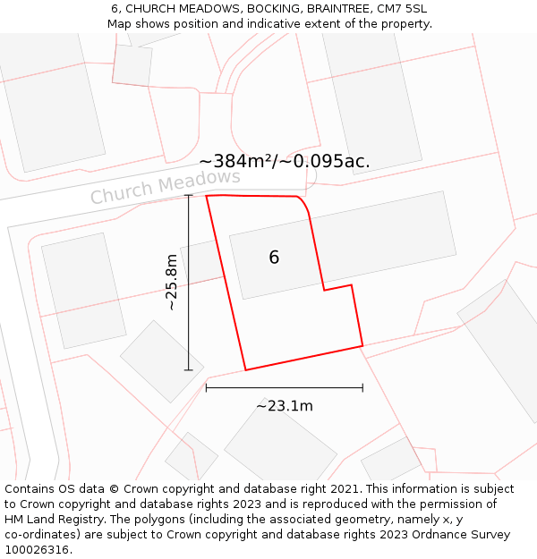 6, CHURCH MEADOWS, BOCKING, BRAINTREE, CM7 5SL: Plot and title map