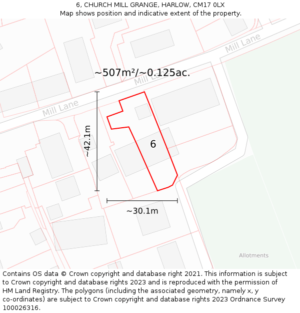 6, CHURCH MILL GRANGE, HARLOW, CM17 0LX: Plot and title map