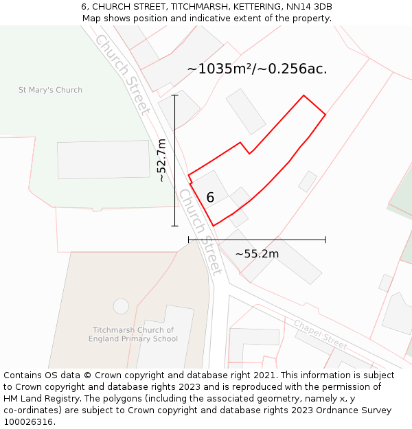 6, CHURCH STREET, TITCHMARSH, KETTERING, NN14 3DB: Plot and title map