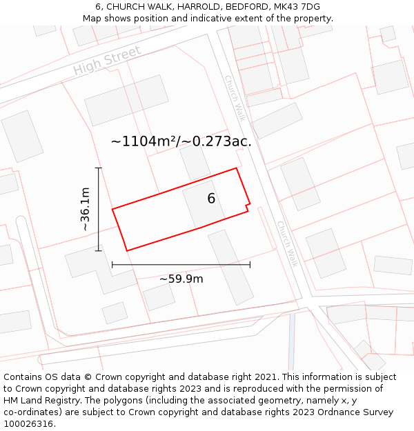 6, CHURCH WALK, HARROLD, BEDFORD, MK43 7DG: Plot and title map