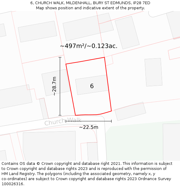 6, CHURCH WALK, MILDENHALL, BURY ST EDMUNDS, IP28 7ED: Plot and title map