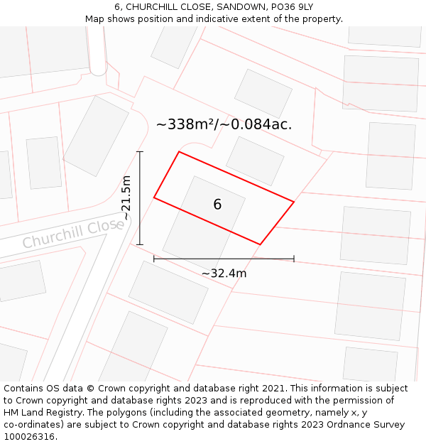 6, CHURCHILL CLOSE, SANDOWN, PO36 9LY: Plot and title map