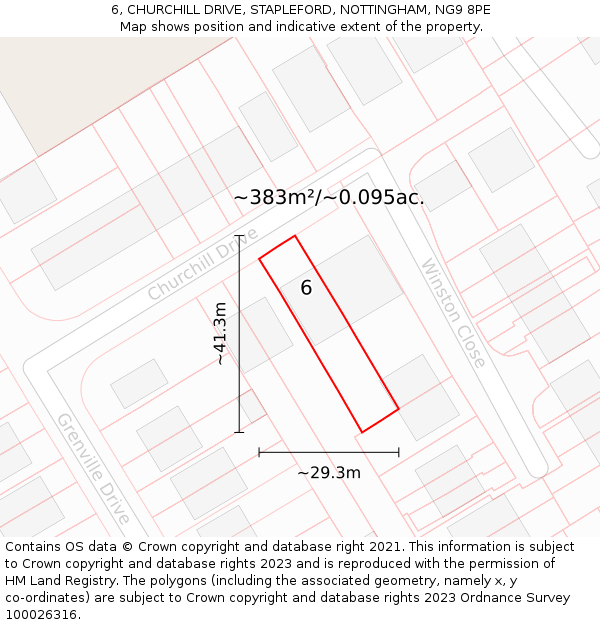 6, CHURCHILL DRIVE, STAPLEFORD, NOTTINGHAM, NG9 8PE: Plot and title map