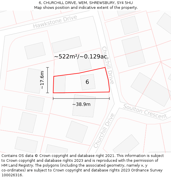 6, CHURCHILL DRIVE, WEM, SHREWSBURY, SY4 5HU: Plot and title map