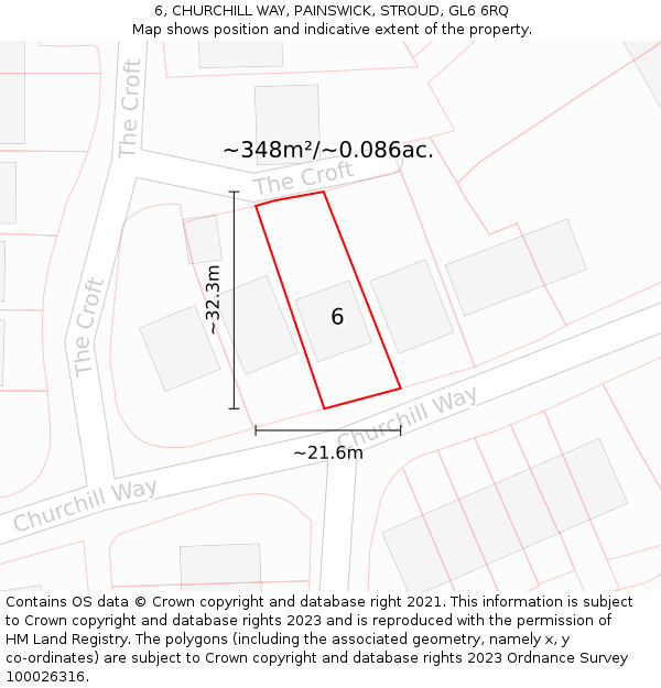 6, CHURCHILL WAY, PAINSWICK, STROUD, GL6 6RQ: Plot and title map