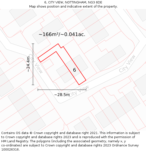 6, CITY VIEW, NOTTINGHAM, NG3 6DE: Plot and title map
