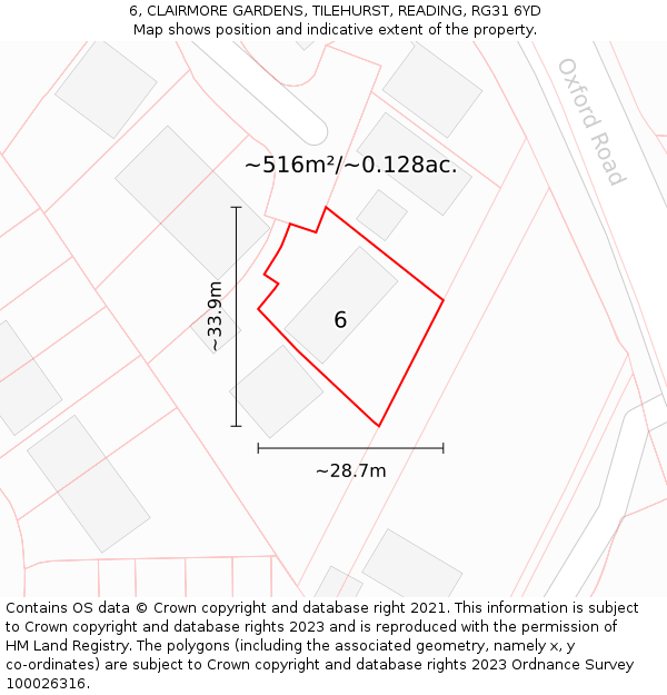 6, CLAIRMORE GARDENS, TILEHURST, READING, RG31 6YD: Plot and title map