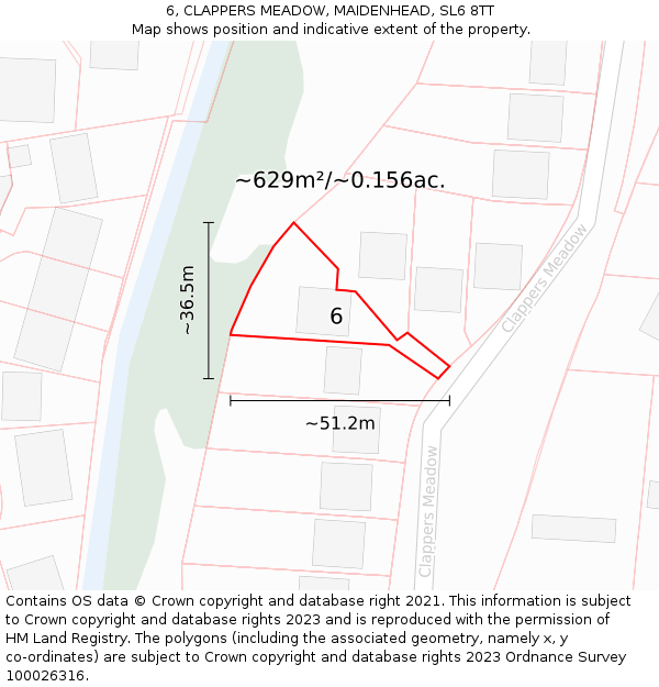 6, CLAPPERS MEADOW, MAIDENHEAD, SL6 8TT: Plot and title map