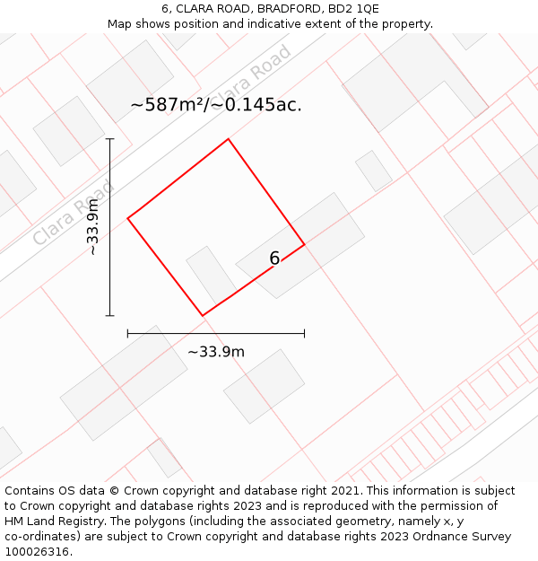 6, CLARA ROAD, BRADFORD, BD2 1QE: Plot and title map