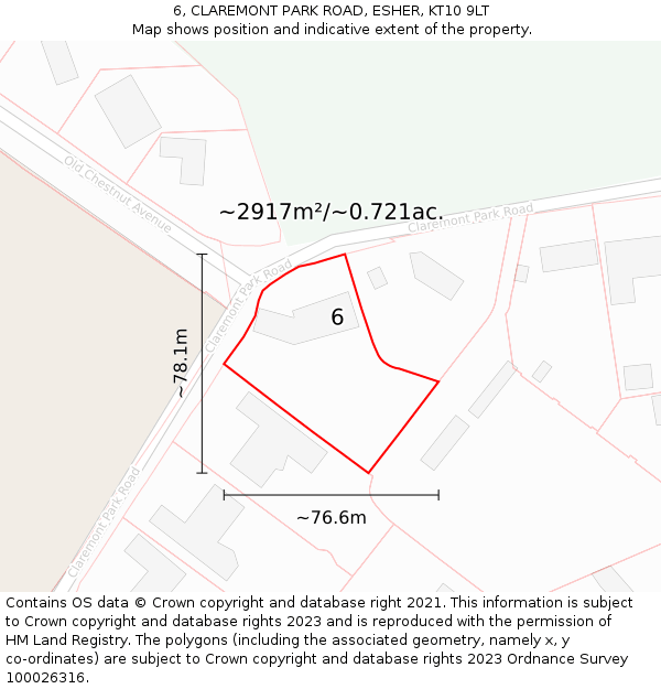 6, CLAREMONT PARK ROAD, ESHER, KT10 9LT: Plot and title map