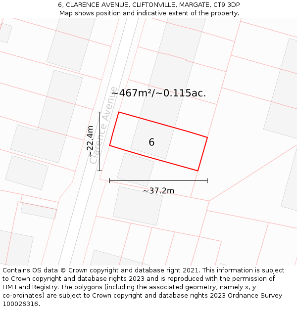 6, CLARENCE AVENUE, CLIFTONVILLE, MARGATE, CT9 3DP: Plot and title map