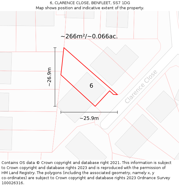 6, CLARENCE CLOSE, BENFLEET, SS7 1DG: Plot and title map