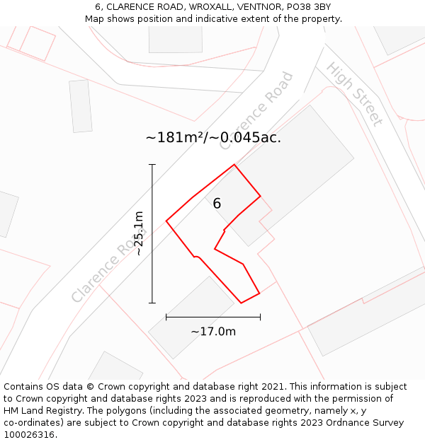 6, CLARENCE ROAD, WROXALL, VENTNOR, PO38 3BY: Plot and title map