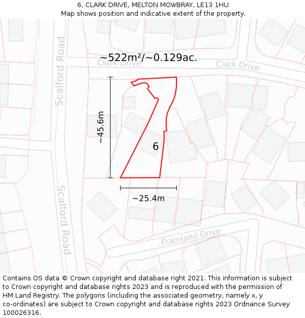 6, CLARK DRIVE, MELTON MOWBRAY, LE13 1HU: Plot and title map