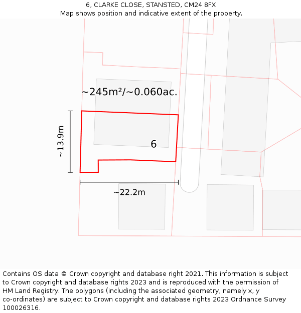 6, CLARKE CLOSE, STANSTED, CM24 8FX: Plot and title map