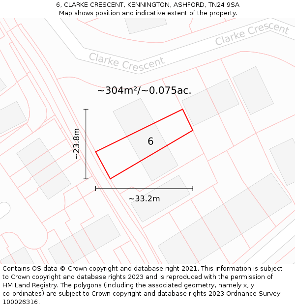 6, CLARKE CRESCENT, KENNINGTON, ASHFORD, TN24 9SA: Plot and title map