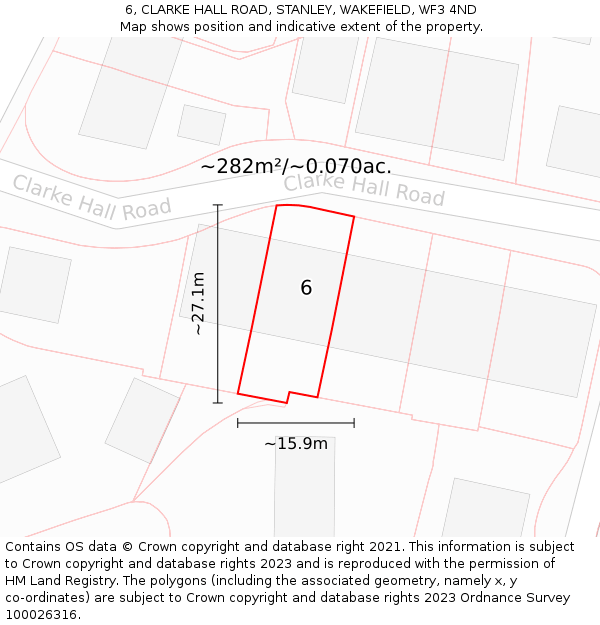 6, CLARKE HALL ROAD, STANLEY, WAKEFIELD, WF3 4ND: Plot and title map