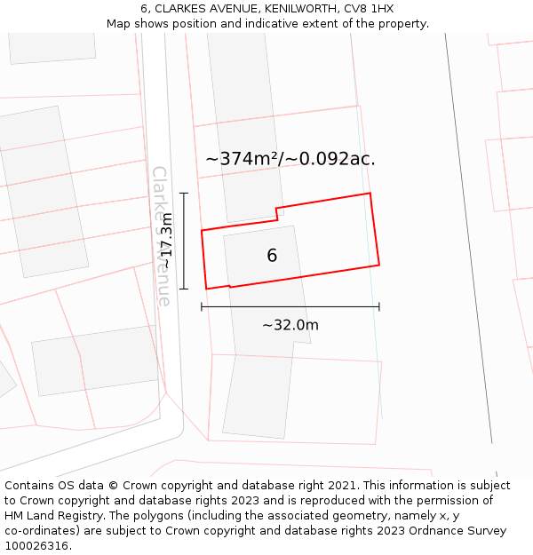 6, CLARKES AVENUE, KENILWORTH, CV8 1HX: Plot and title map