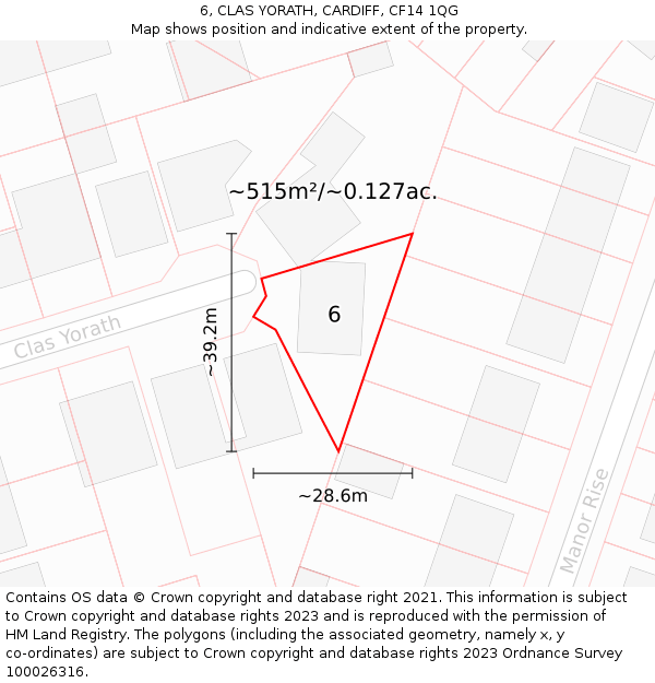 6, CLAS YORATH, CARDIFF, CF14 1QG: Plot and title map