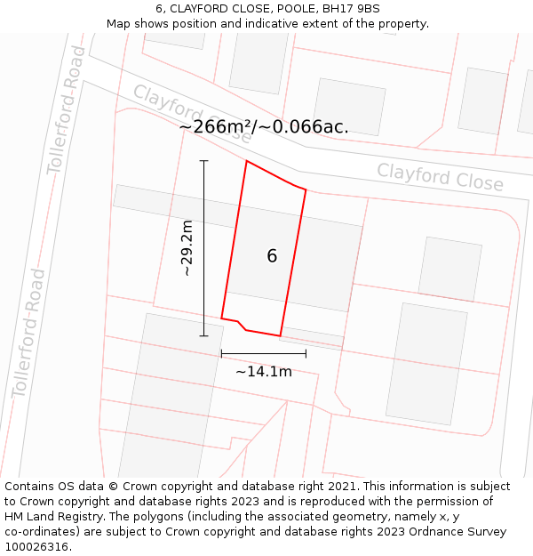 6, CLAYFORD CLOSE, POOLE, BH17 9BS: Plot and title map