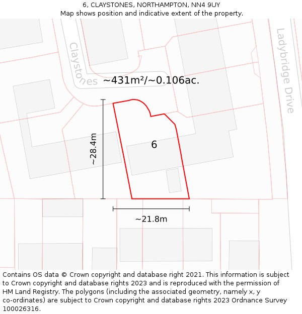 6, CLAYSTONES, NORTHAMPTON, NN4 9UY: Plot and title map