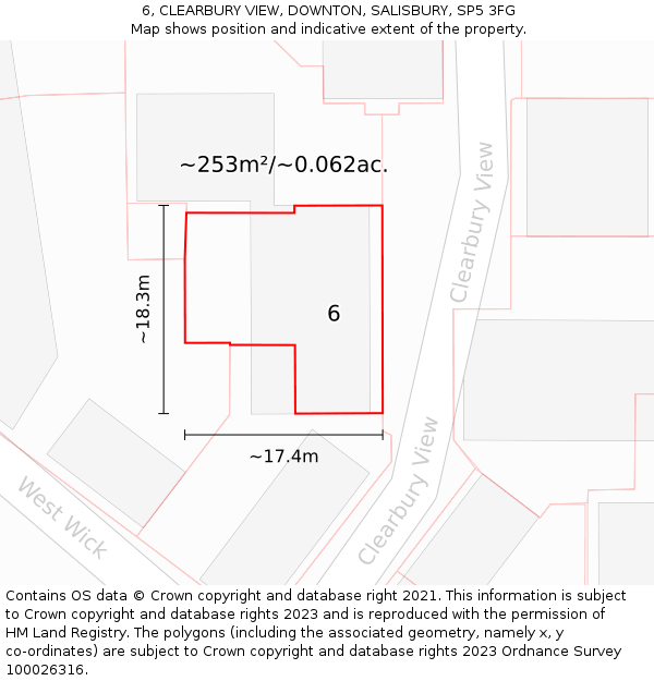 6, CLEARBURY VIEW, DOWNTON, SALISBURY, SP5 3FG: Plot and title map