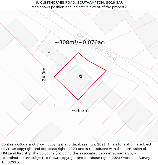 6, CLEETHORPES ROAD, SOUTHAMPTON, SO19 8AR: Plot and title map