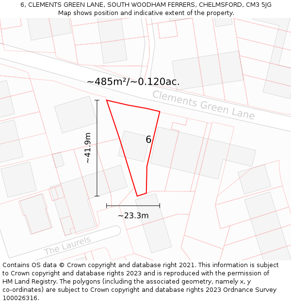 6, CLEMENTS GREEN LANE, SOUTH WOODHAM FERRERS, CHELMSFORD, CM3 5JG: Plot and title map