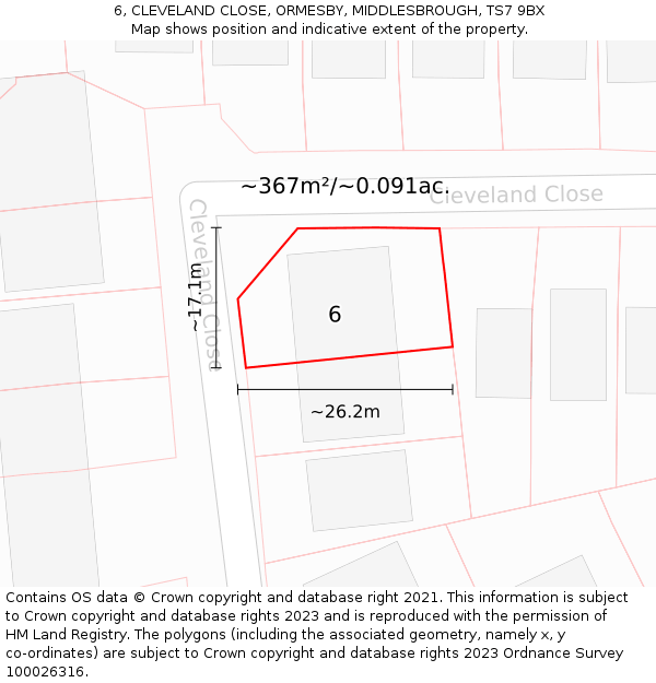 6, CLEVELAND CLOSE, ORMESBY, MIDDLESBROUGH, TS7 9BX: Plot and title map