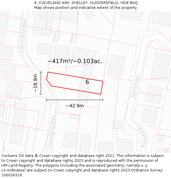 6, CLEVELAND WAY, SHELLEY, HUDDERSFIELD, HD8 8NQ: Plot and title map