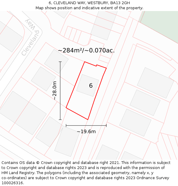 6, CLEVELAND WAY, WESTBURY, BA13 2GH: Plot and title map