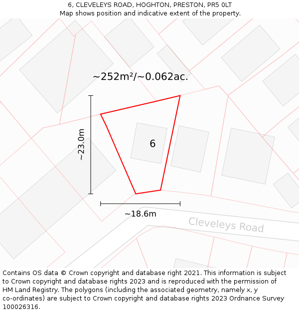 6, CLEVELEYS ROAD, HOGHTON, PRESTON, PR5 0LT: Plot and title map