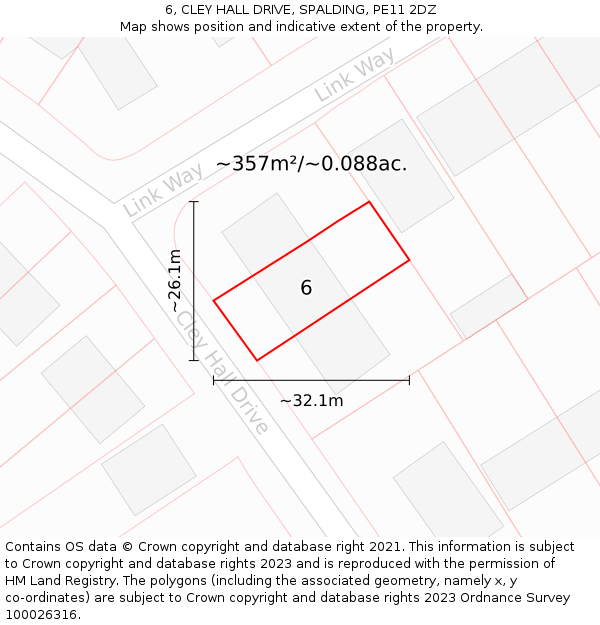 6, CLEY HALL DRIVE, SPALDING, PE11 2DZ: Plot and title map