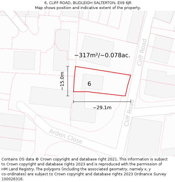 6, CLIFF ROAD, BUDLEIGH SALTERTON, EX9 6JR: Plot and title map