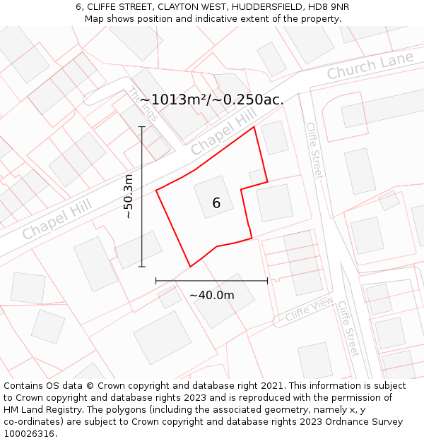 6, CLIFFE STREET, CLAYTON WEST, HUDDERSFIELD, HD8 9NR: Plot and title map