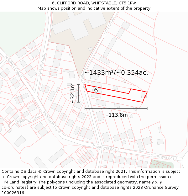 6, CLIFFORD ROAD, WHITSTABLE, CT5 1PW: Plot and title map