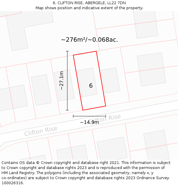 6, CLIFTON RISE, ABERGELE, LL22 7DN: Plot and title map