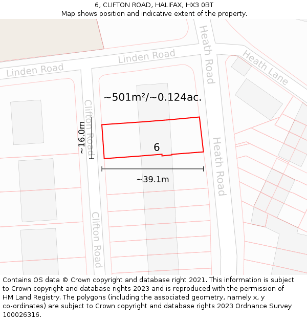 6, CLIFTON ROAD, HALIFAX, HX3 0BT: Plot and title map