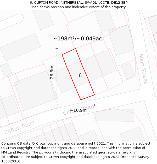 6, CLIFTON ROAD, NETHERSEAL, SWADLINCOTE, DE12 8BP: Plot and title map