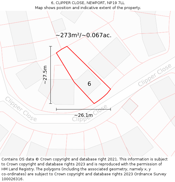 6, CLIPPER CLOSE, NEWPORT, NP19 7LL: Plot and title map