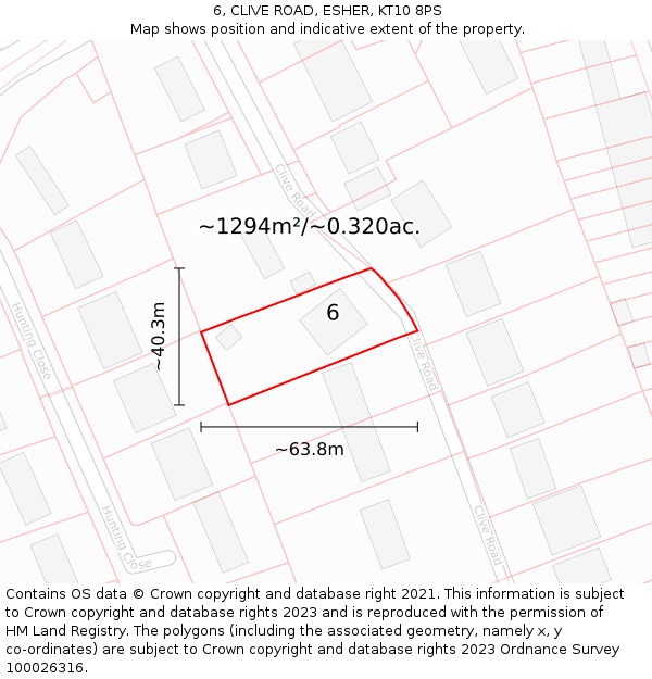 6, CLIVE ROAD, ESHER, KT10 8PS: Plot and title map