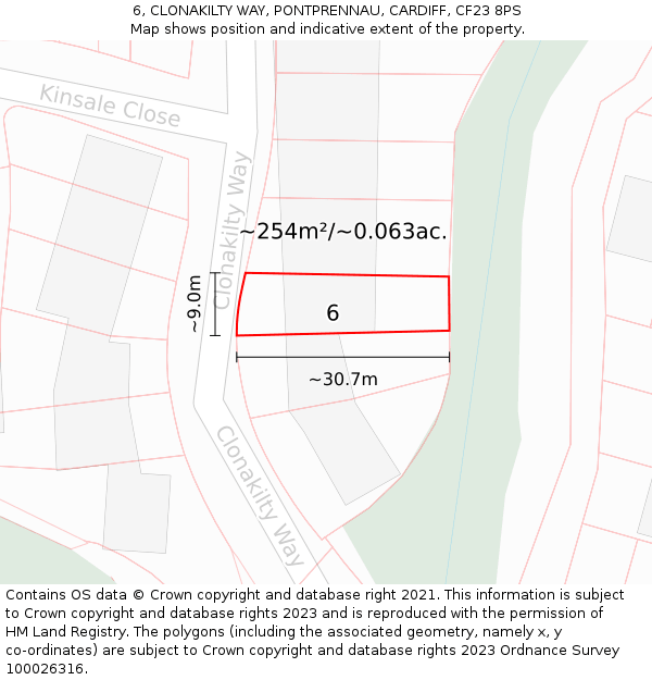 6, CLONAKILTY WAY, PONTPRENNAU, CARDIFF, CF23 8PS: Plot and title map