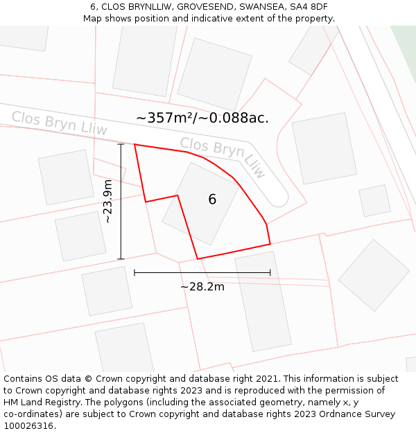 6, CLOS BRYNLLIW, GROVESEND, SWANSEA, SA4 8DF: Plot and title map