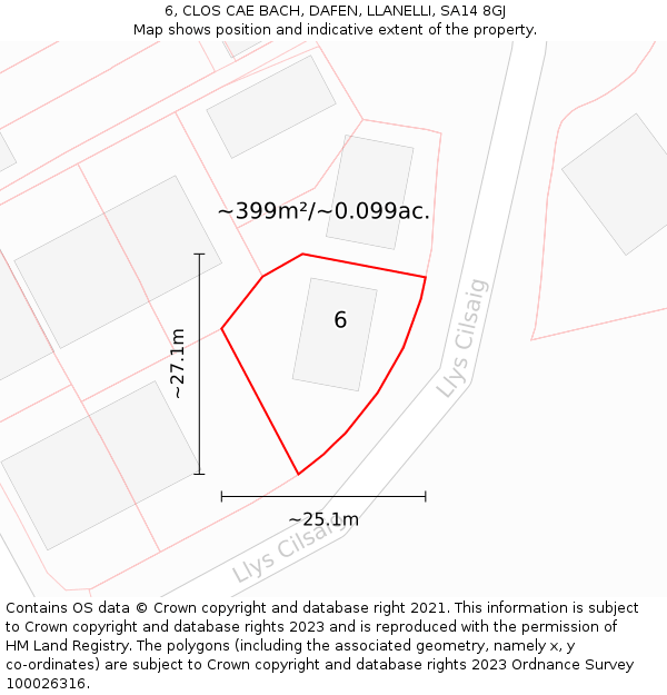 6, CLOS CAE BACH, DAFEN, LLANELLI, SA14 8GJ: Plot and title map