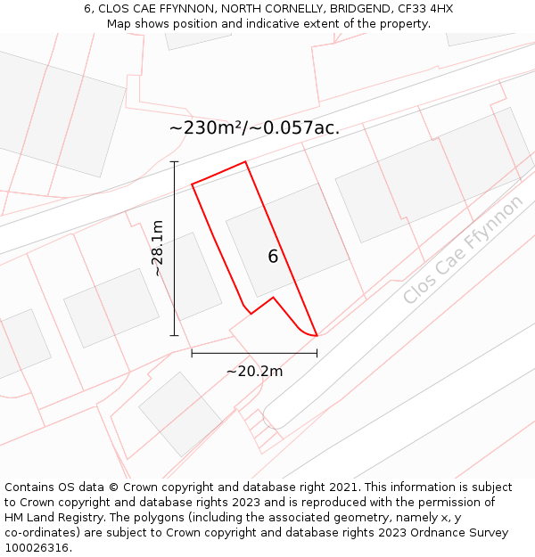 6, CLOS CAE FFYNNON, NORTH CORNELLY, BRIDGEND, CF33 4HX: Plot and title map