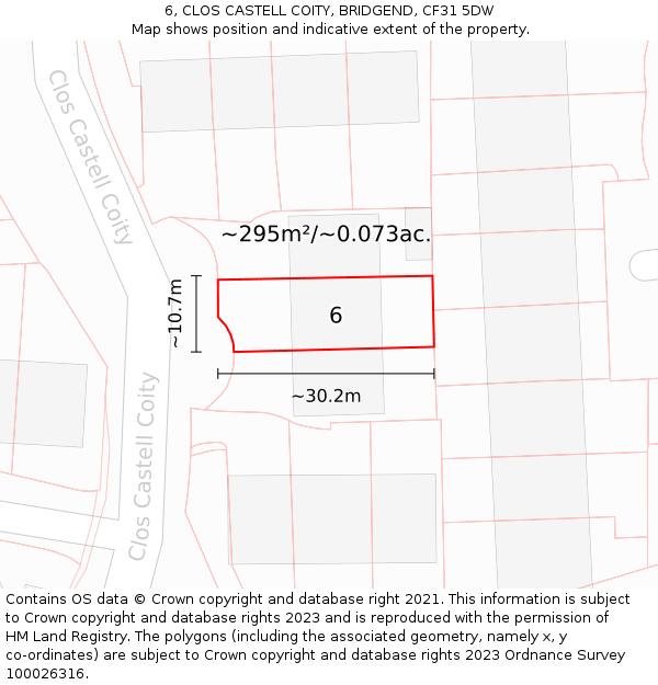 6, CLOS CASTELL COITY, BRIDGEND, CF31 5DW: Plot and title map