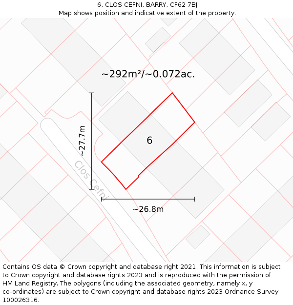 6, CLOS CEFNI, BARRY, CF62 7BJ: Plot and title map