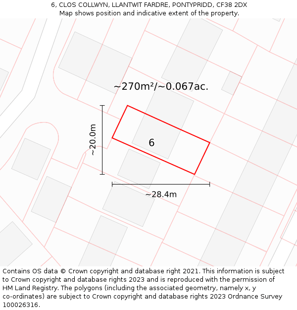 6, CLOS COLLWYN, LLANTWIT FARDRE, PONTYPRIDD, CF38 2DX: Plot and title map